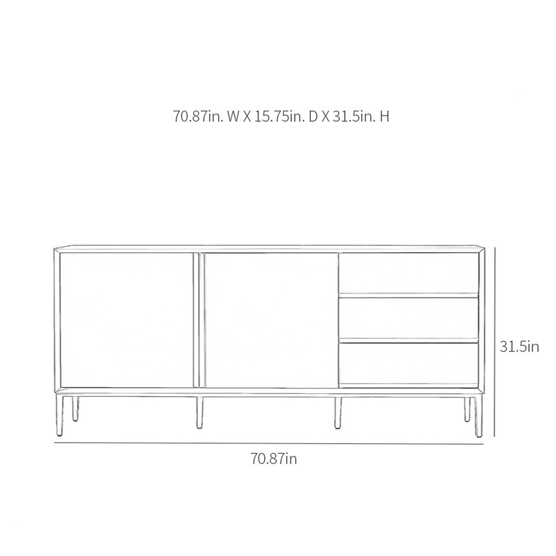 Buffet moderne avec 2 portes et 3 tiroirs, H 31,5 po x l 70,87 po x P 15,75 po, Bleu clair