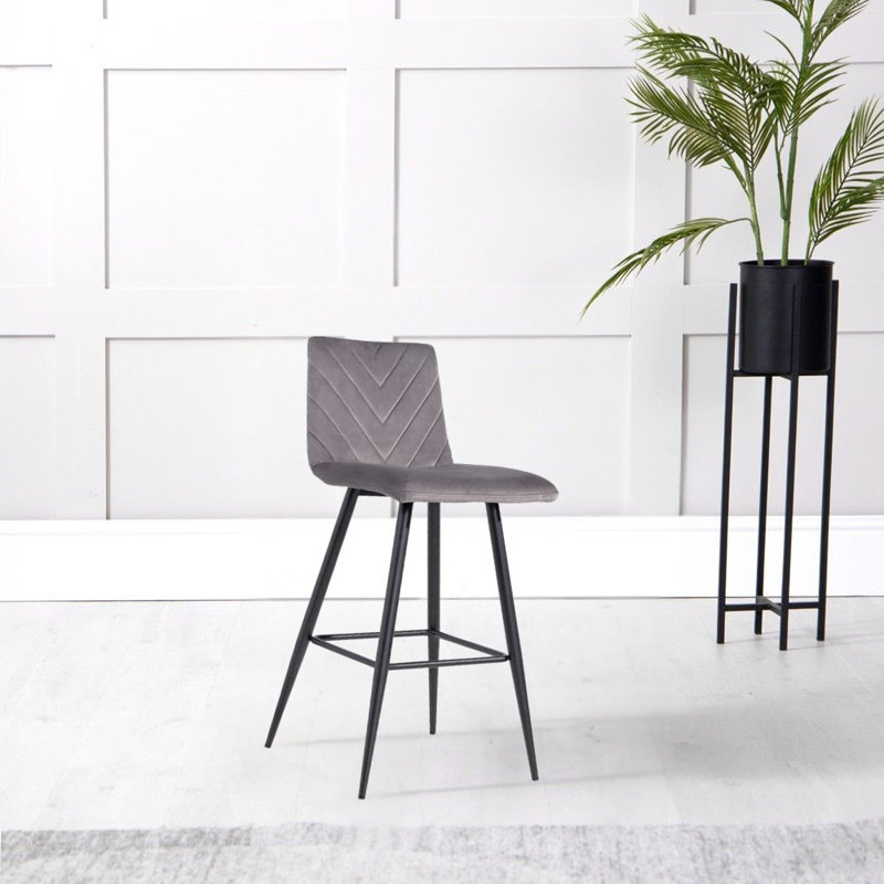 Holt Retro Bar Stool - Blue Velvet, Dark Grey / Dark Grey, Dark Grey