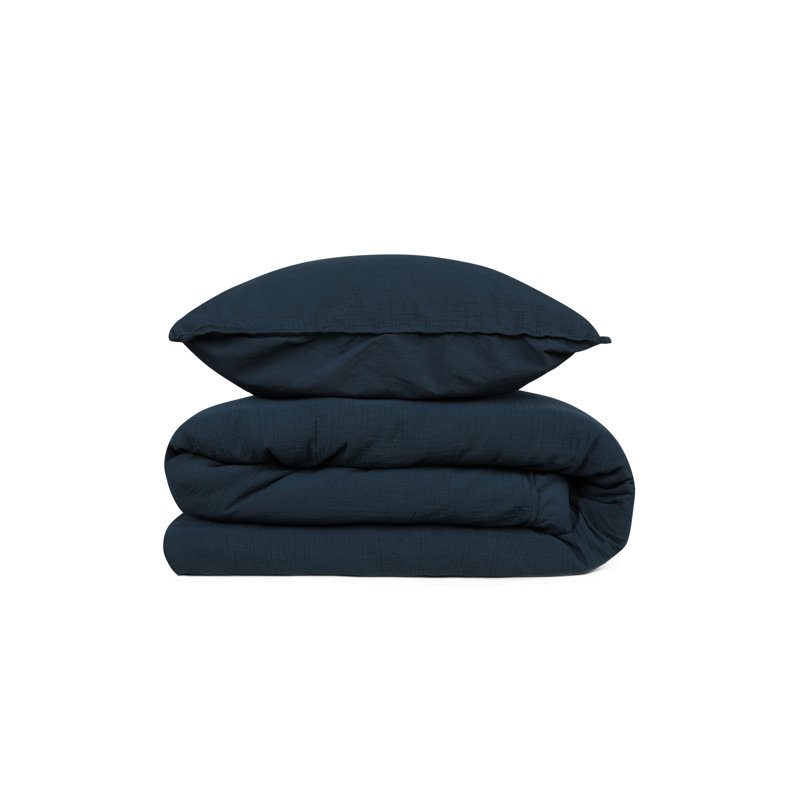 Ensemble de housse de couette 100% coton 3 pièces Eliette, Housse de couette très grand + 2 taies d'oreiller, Bleu foncé
