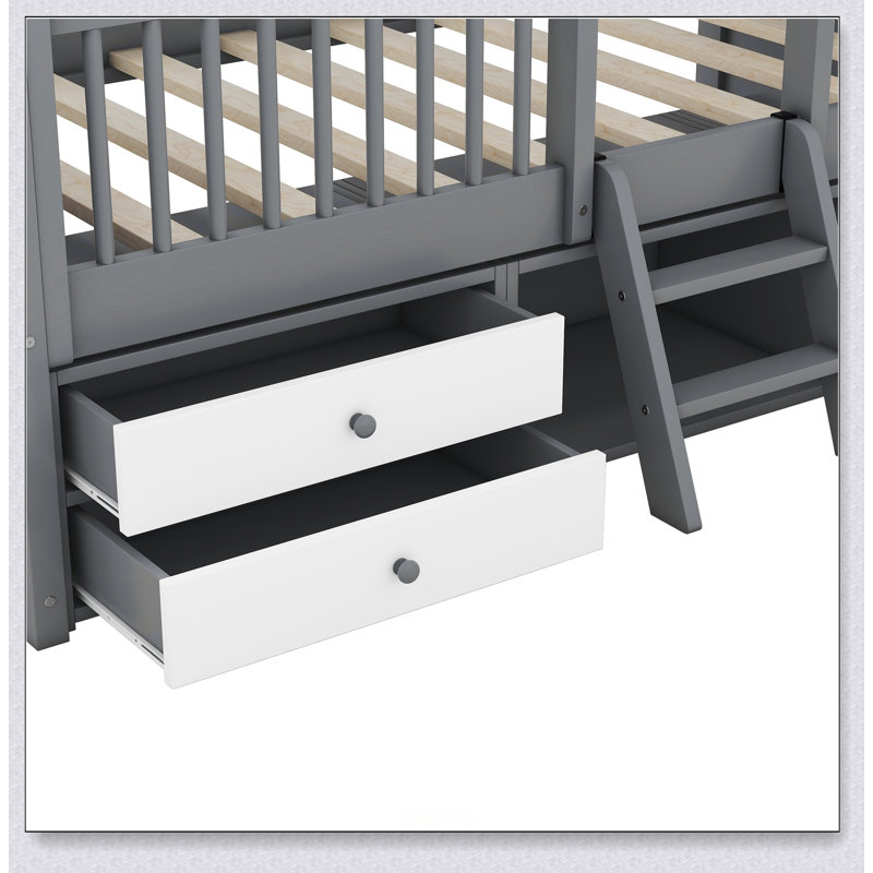Wood Bed House Bed Frame, Gray, Twin