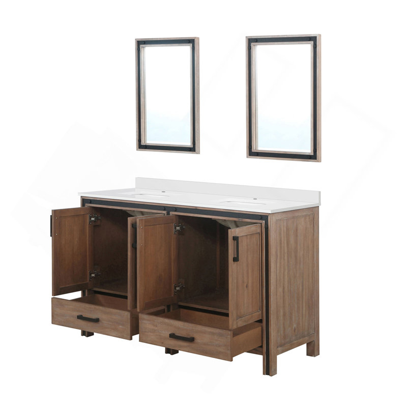 Meuble-lavabo double 60 po Rustwood X P 22 po D, plateau en marbre de culture et 22 po Miroirs