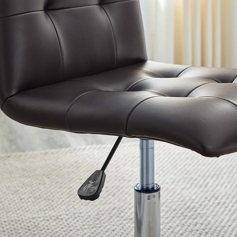 Prim Armless Brown Faux Leather Swivel Office Chair