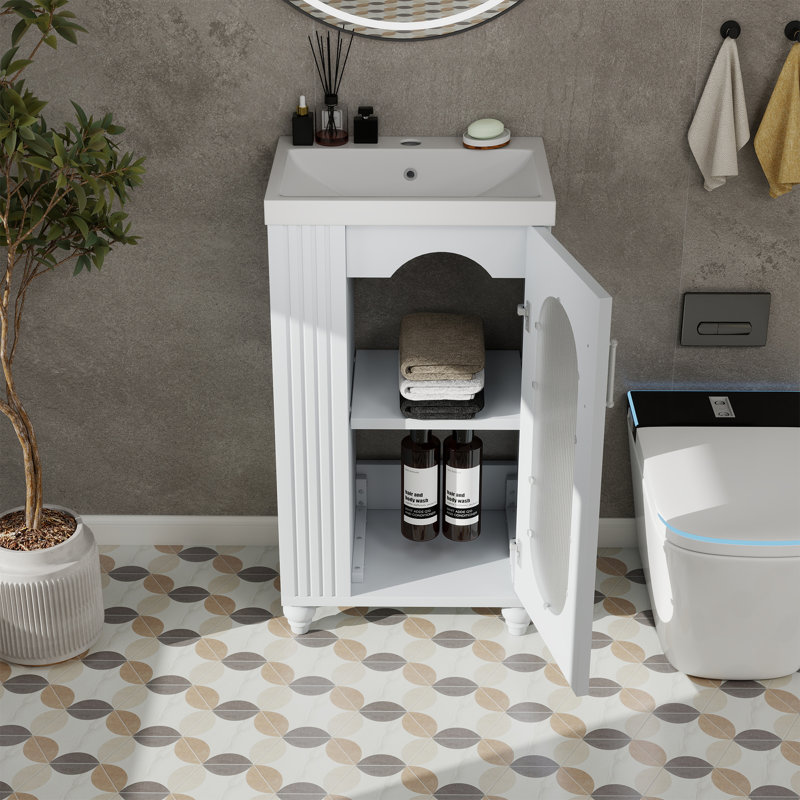 Meuble-lavabo simple avec comptoir en céramique, Blanc