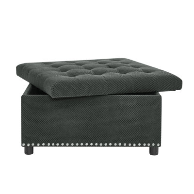 Storage Ottoman, Tufted Footstool, Nailhead Trim Ottoman, Square Storage Ottoman, Upholstered Coffee Table, Bedroom Storage, Living Room Accent, Dark Grey Ottoman, Small Space Furniture, Home Decor.