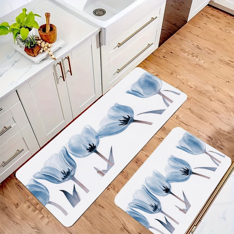 Ensemble de 2 tapis de cuisine tulipes bleues