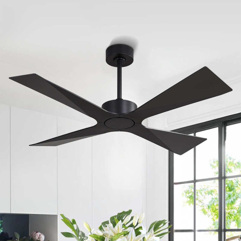 Ventilateur de plafond extérieur 54 po 4 pales ABS, moteur à courant continu réversible, télécommande à 6 vitesses, ventilateur de plafond étanche à l'eau - noir