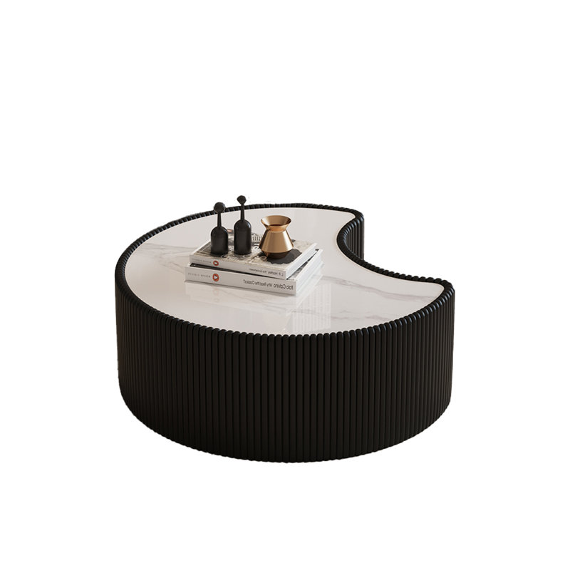 Table basse moderne de forme irrégulière avec plateau en pierre frittée avec cuir pour salon | Idée de cadeau