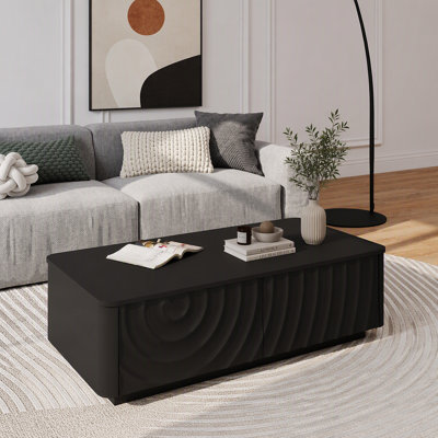 Table basse 47 po rectangulaire avec rangement Tables basses carrées modernes à spirale carrée pour salon avec 2 tiroirs (noir)