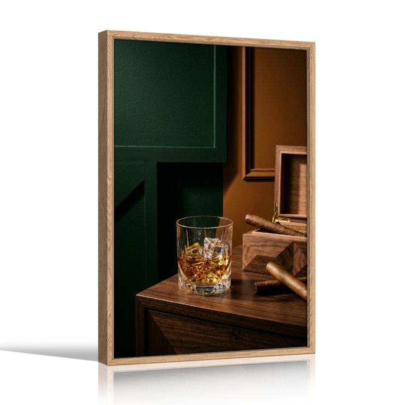 Ensemble de 1 tableau sur toile représentant un cigare et du whisky, 48"H x 32"W, Natural