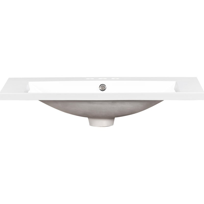 30" Single Bathroom Sink Vanity Top. Resin Produced, And Dependable. 3 Holes. Smooth Surface, Easy To Keep In Good Condition. Fits Cabinets. White. 6.62 In. Height, 17.5 Width, 28.3 Lb Resin. Basin