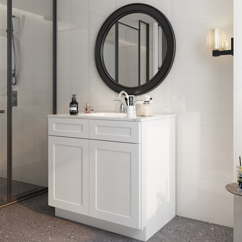 Ready-to-Assemble Kitchen Sink Base Cabinet with Adjustable Shelves and Soft Close, Shaker White, 34.5" H x 36" W x 24" D