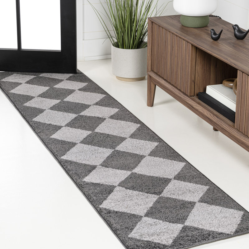 Utgard Classic Geometric Diamond Pattern Dark Gray/Light Gray Rug, Runner 2' x 8'