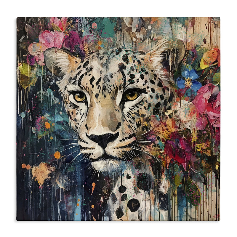 Cheetah & Exotic Blooms Canvas, design by Marta Wiley, 17" H x 17" W