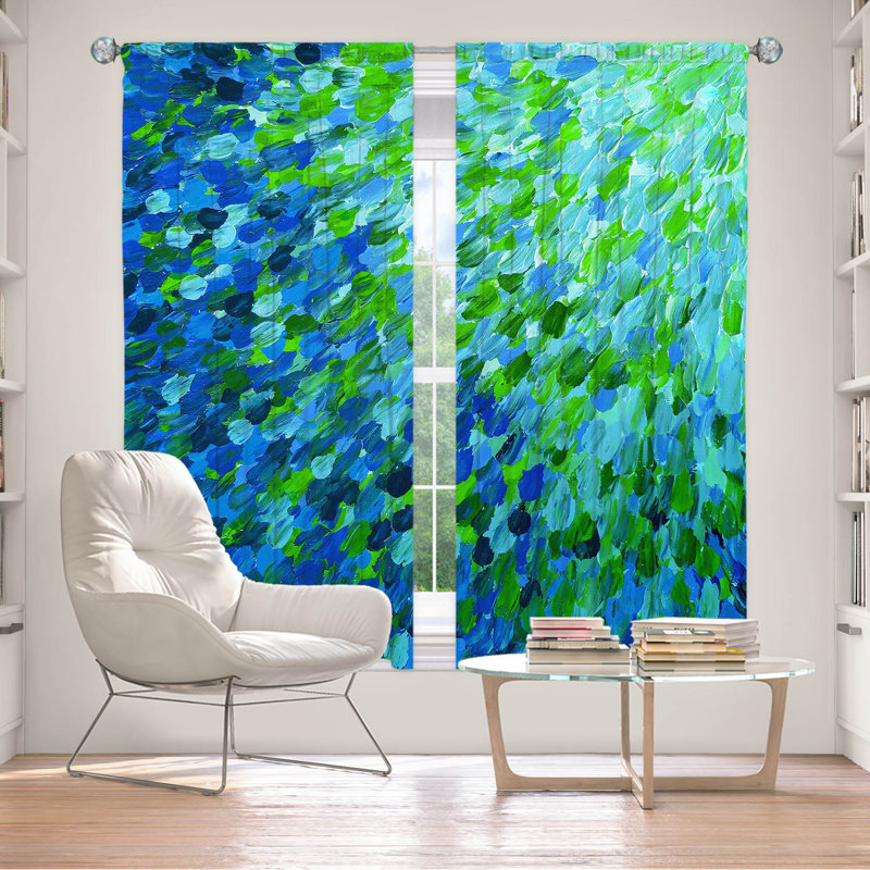 Room Darkening Curtain Pair, Green/Blue, 40" W x 61" L