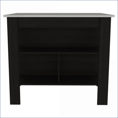 Îlot de cuisine moderne avec trois tablettes, quatre pieds - noir / marbre Ibiza | Panneau de particules