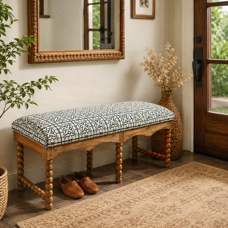 Banc rembourré Cotswold, structure en bois d'acacia durable avec siège en coton doux pour une utilisation polyvalente à la maison