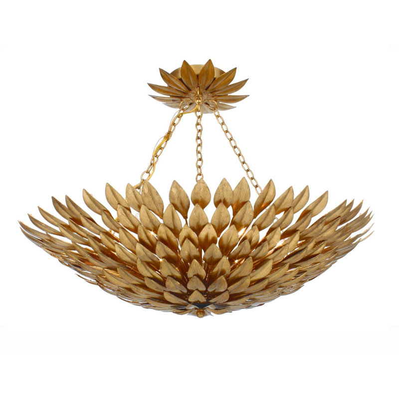 Broche 6 Light Semi Flush Mount, Antique Gold, 6 Lights, 6'H x 24.5"W 24.5"D