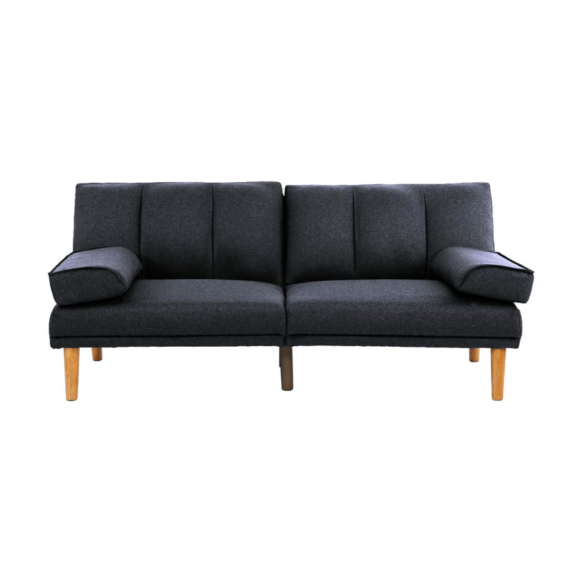 Polyfibre noir moderne réglable avec lit en bois massif et tissu de style transitionnel
