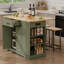 Îlot de cuisine avec armoire de rangement et armoire à ordures, ensemble de table de salle à manger 3 pièces avec 2 tabourets et abattant-1257910836