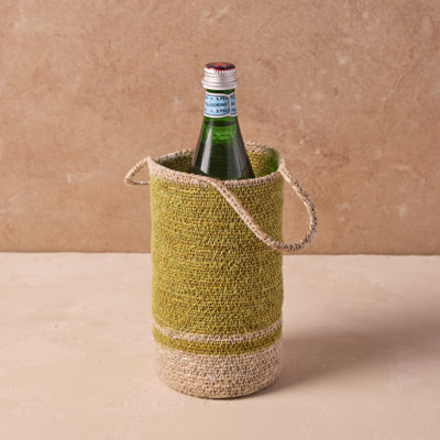 Hydra Woven Seagrass Bottle Holder, Chartreuse