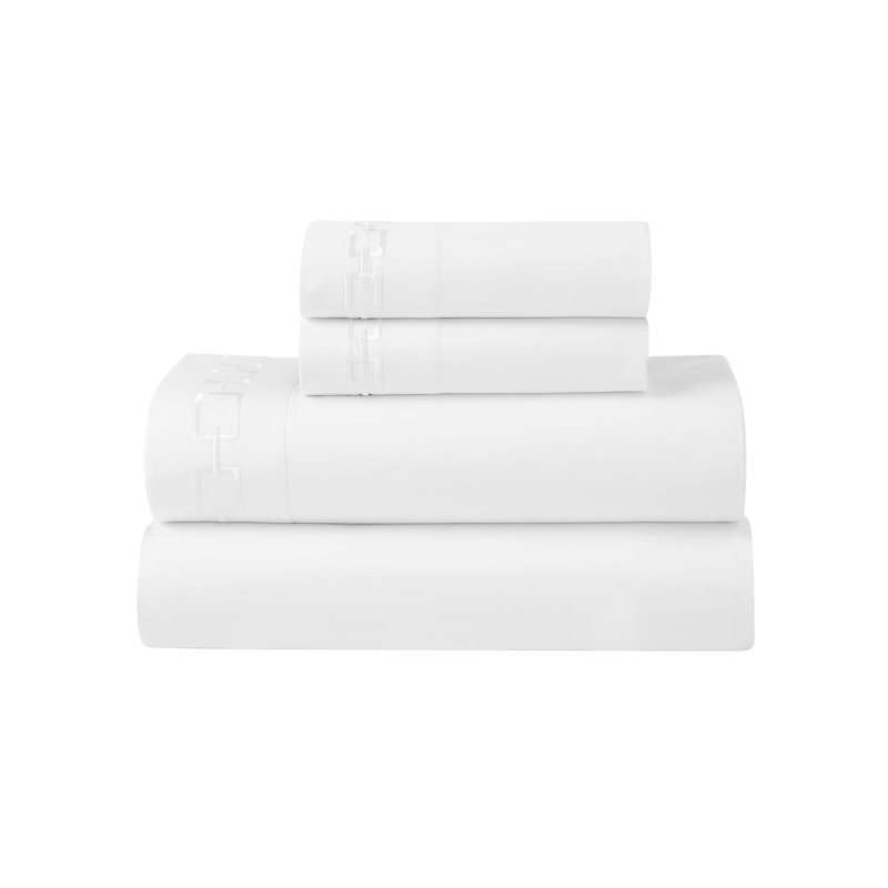 Superior 100% Cotton Chain Link Embroidered Deep Pocket Bed Sheet Set, King Sheet Set with 2 Pillowcases, White