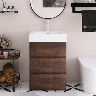 24" Free-Standing Bathroom Vanity One-Piece Sink Basin