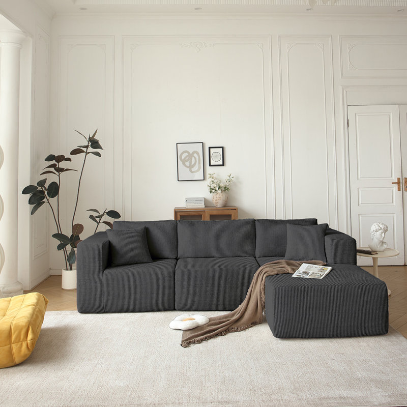 Canapé modulaire et canapé modulaire en L de style Mid-Century à 3 places pour le salon, Gris