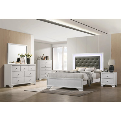 Brune Upholstered Panel Bed with LED lights.Platform Bed,Beds