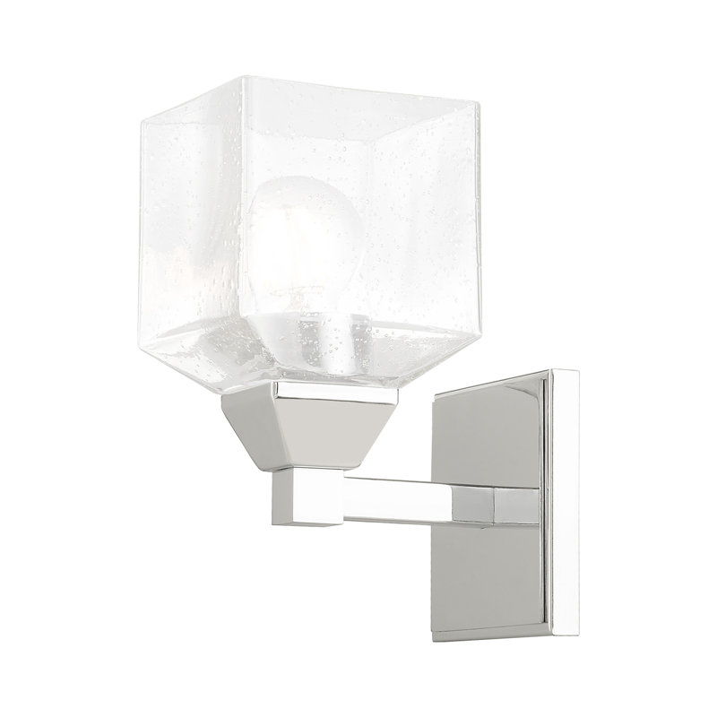 Billington Steel Flush Mounted Sconce, Polished Chrome, Clear Seeded