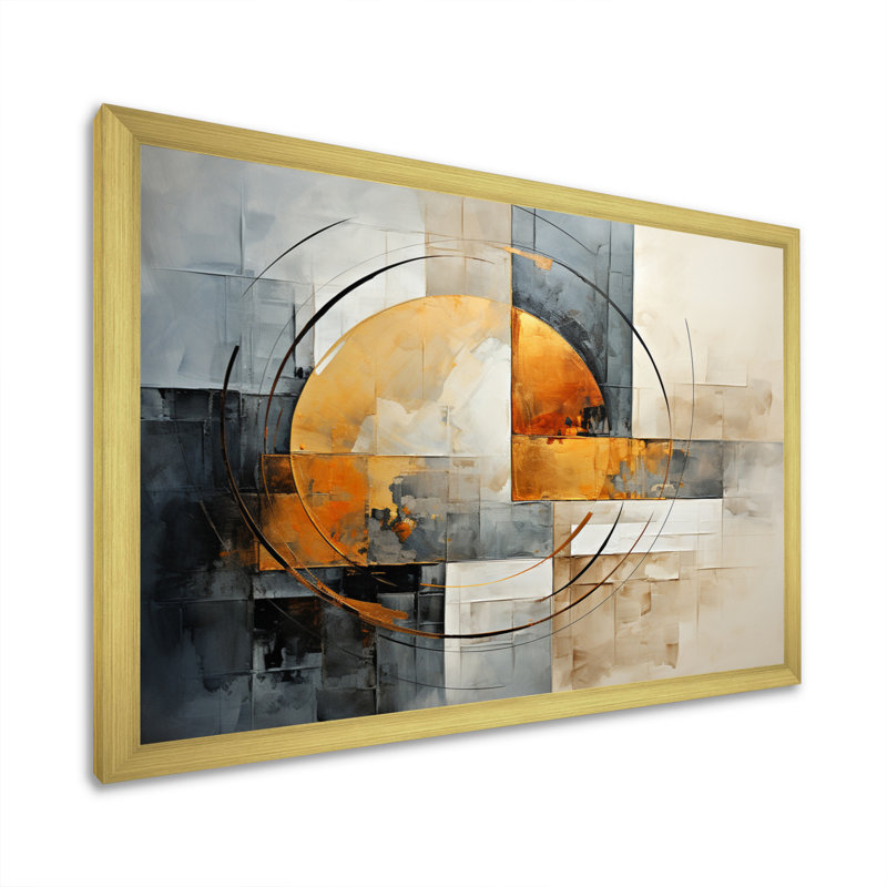 Reproduction d'art sur toile Collages abstraits dorés et gris VI, Cadre doré simple, H 16 po x l 32 po x P 1 po