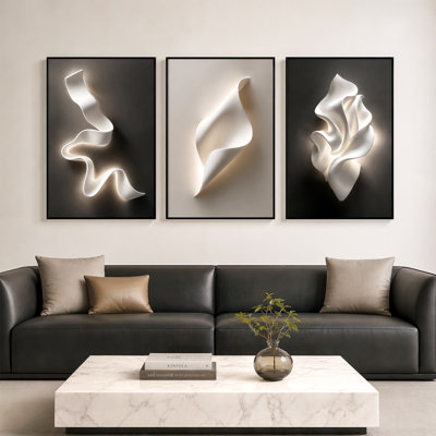 Décoration murale abstraite moderne encadrée 3 pièces, revêtement mural en cristal noir et blanc de luxe
