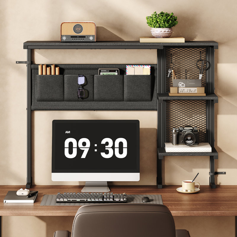 Étagère de bureau à pince avec panneau perforé, tablette d'extension à 3 niveaux au-dessus du bureau, bibliothèque de bureau avec crochets, organisateur de bureau pour accessoires de bureau, support de rangement de table