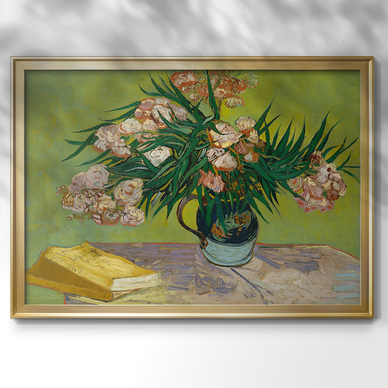 Vase avec des lauriers roses et des livres-Vincent van Gogh-Toile tendue avec châssis, 1888, 30 x 5 x 42,5, Toile avec cadre