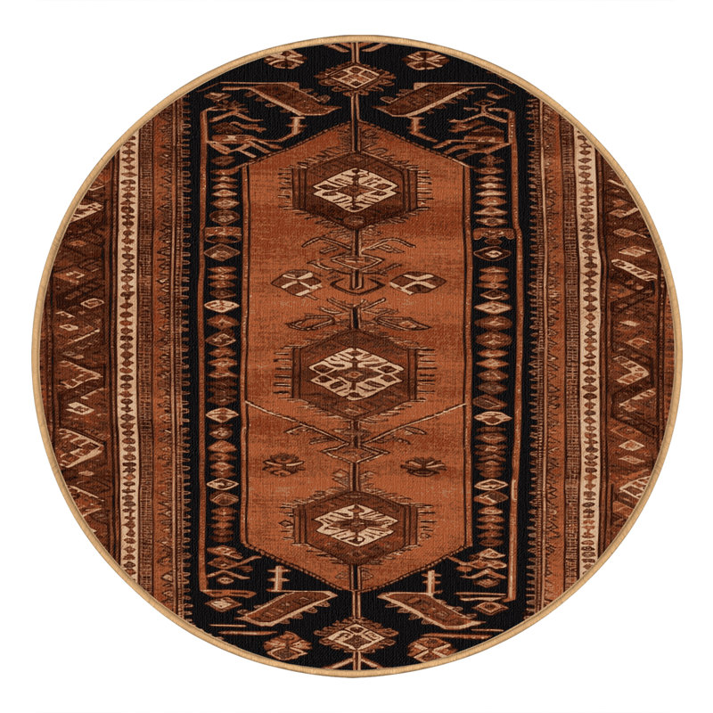 Machine Washable Turkish Brown Area Rug, Round 7'