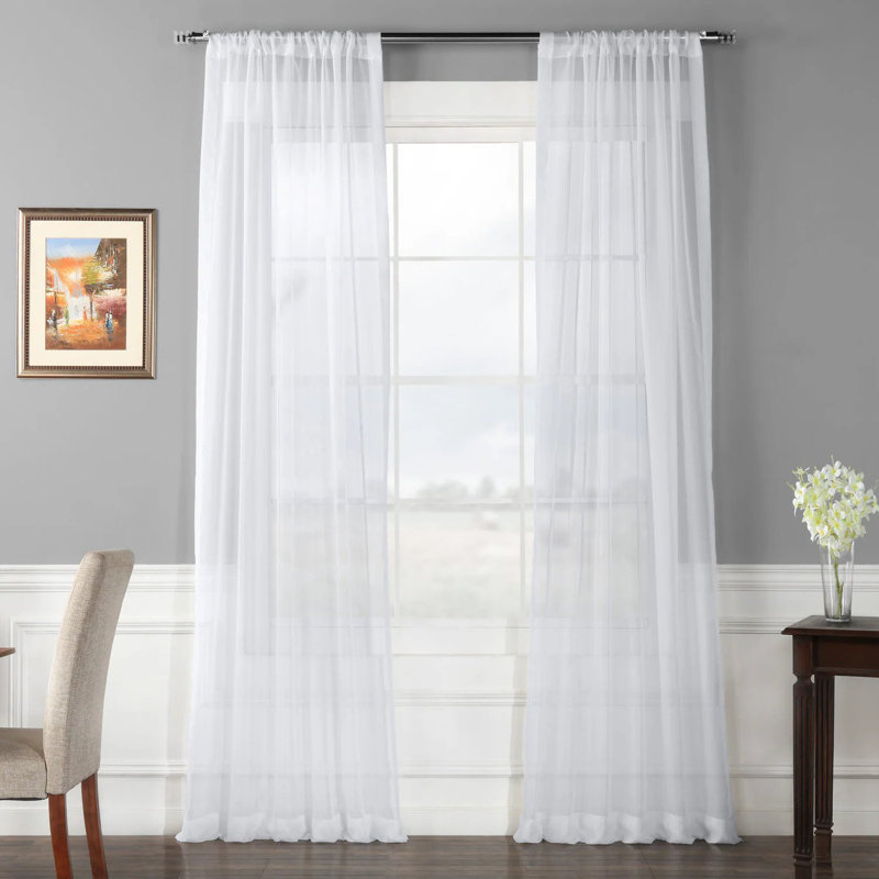 Solid Sheer Curtain Pair (2 Panels), 50" W x 96" L, White