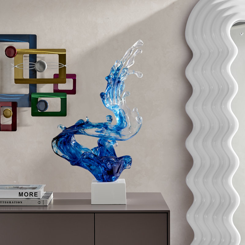 Sculpture de table Hiltner Wave, Bleu transparent, H 25 po x l 21 po x p 5 po