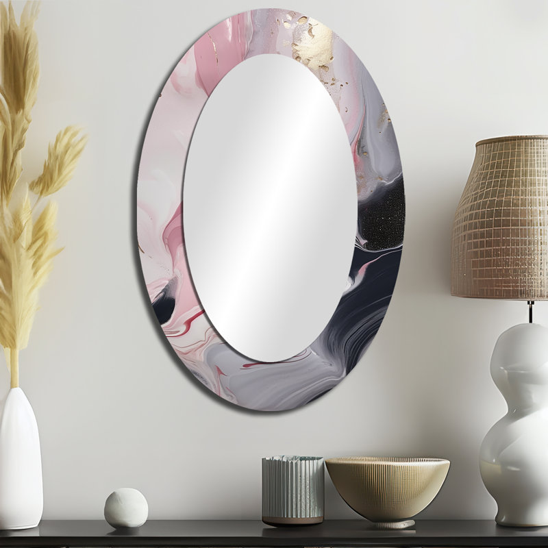 Solid Marble Paint Artwork II - Modern Oval Wall Mirror, 36" x 24"