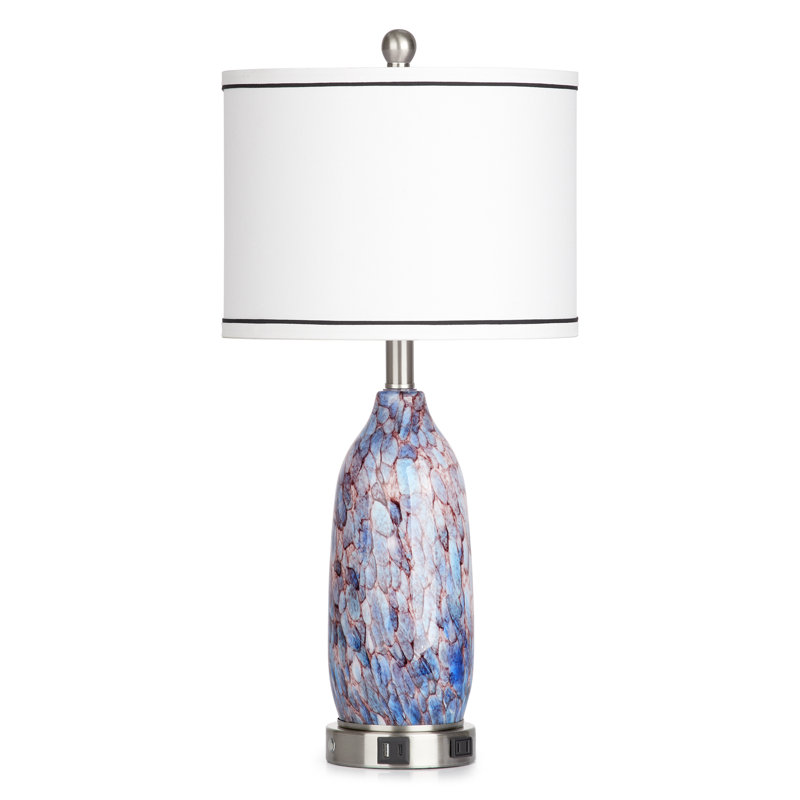 26'' Multicolor Glass Table Lamp Set with USB Ports and Silver Base