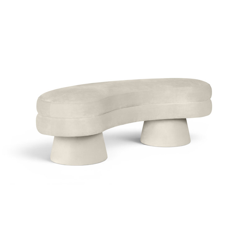 Banc rembourré en velours Zenna, Velours crème