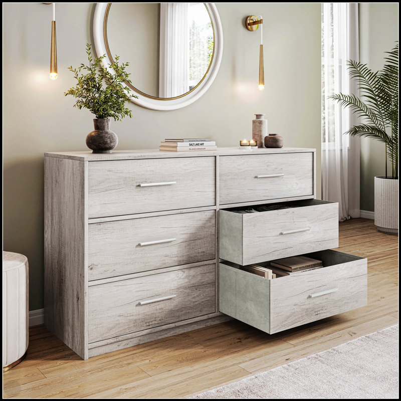 Commode 6 tiroirs avec grands tiroirs en tissu, gris, rangement durable et élégant pour les maisons modernes, Gris