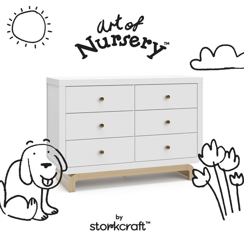 Santorini 6 Drawer Dresser, White/Driftwood