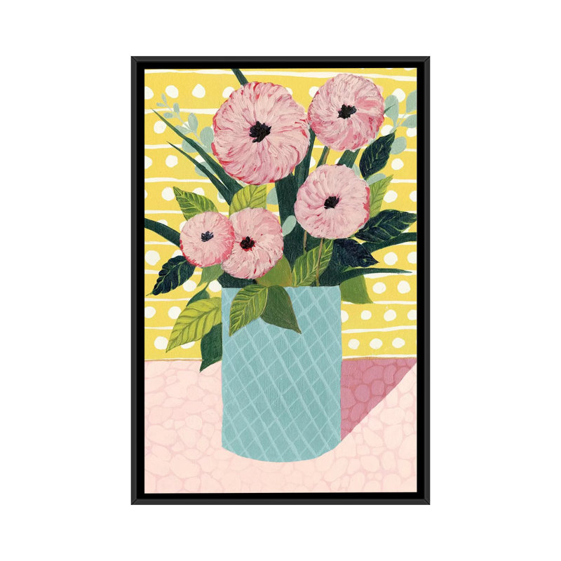 «Retro Bouquet II», impression sur toile, H 26 po x l 18 po x P 1,5 po, Toile avec cadre flottant noir, Pas de tapis