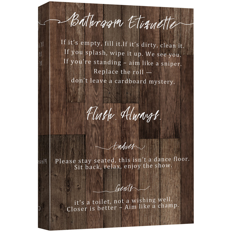 Étiquette de salle de bain sur bois rustique, impression sur toile encadrée, typographie amusante, H 36 po x l 24 po