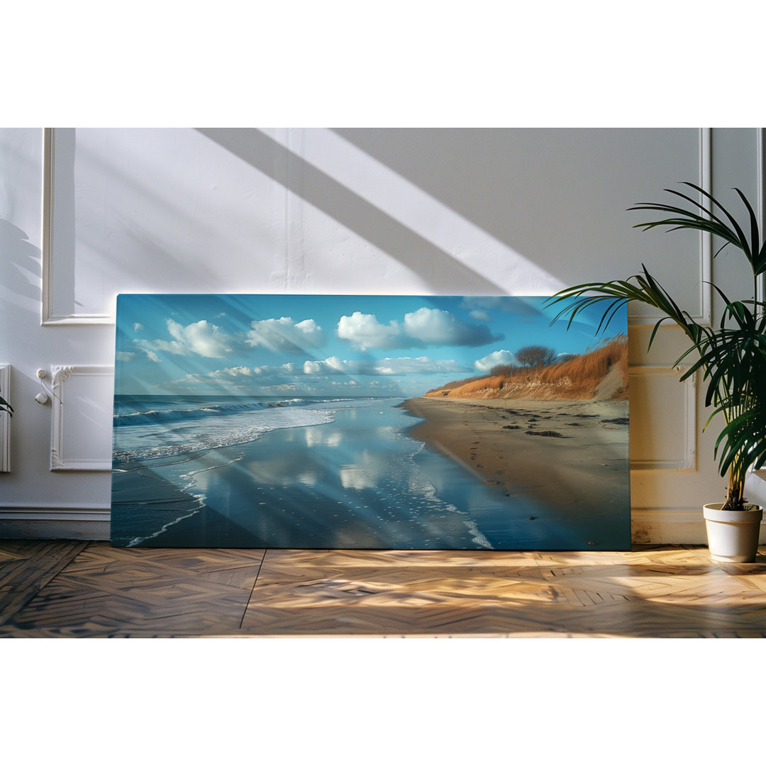 Leinwandbild gerahmt 120x60cm Meer Strand Küste Horizont Sandstrand