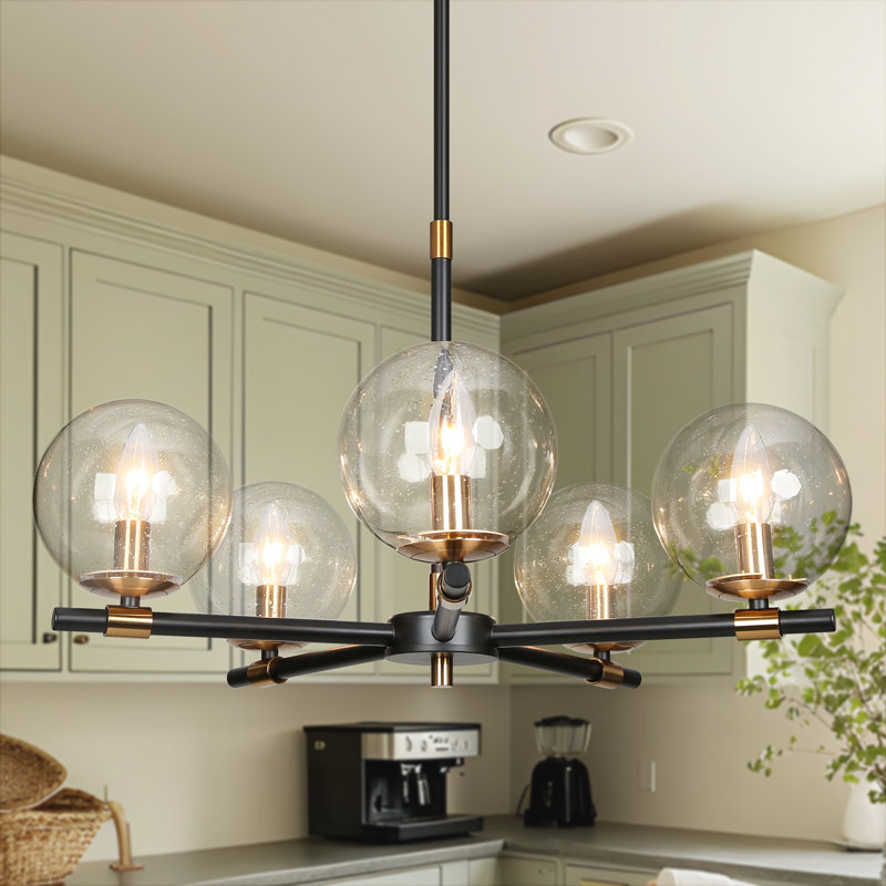 Mansurah 5-Light Shaded Wagon Wheel Black/Brass Chandelier