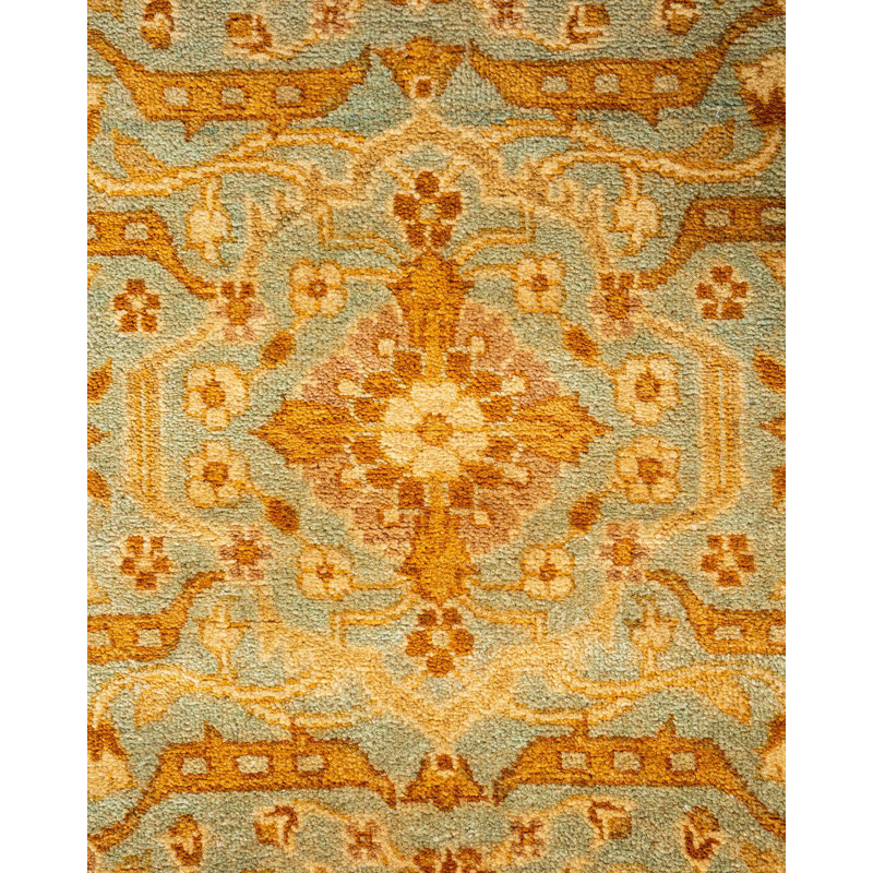Yashvi, tapis unique noué à la main bleu