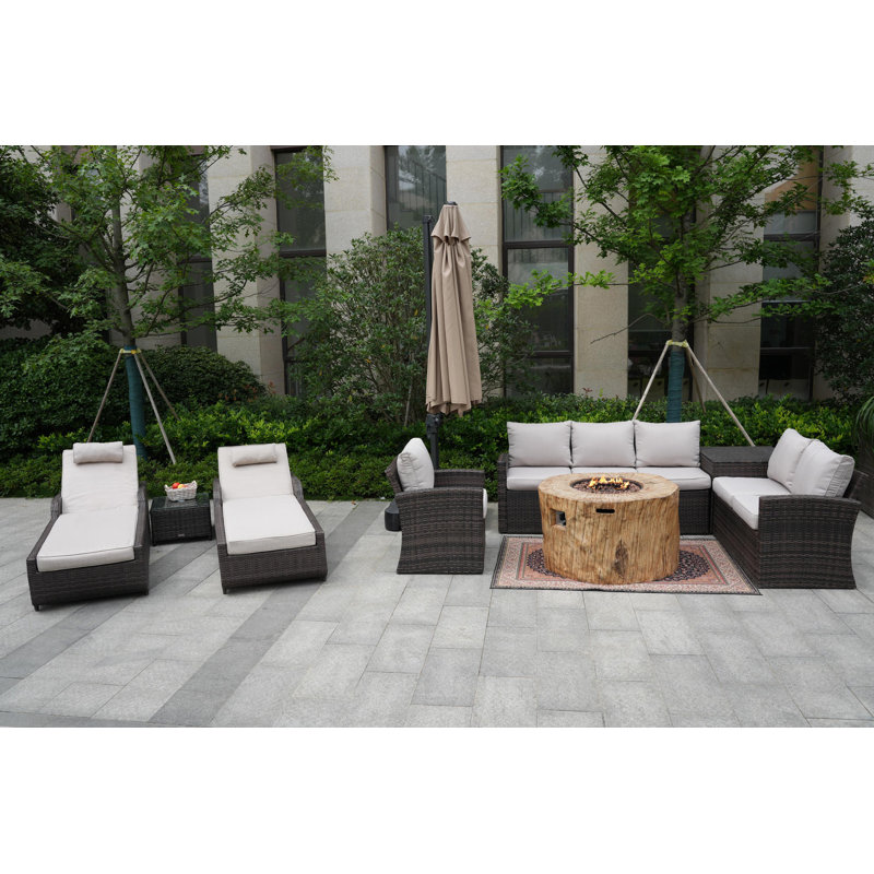Almanza 8 - Person Patio Conversation Set with Cushions, Brown, White