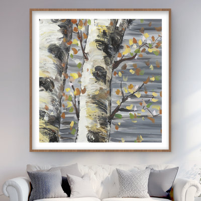 «Budding White Birches - Livingroom Trees», reproduction d'art encadrée