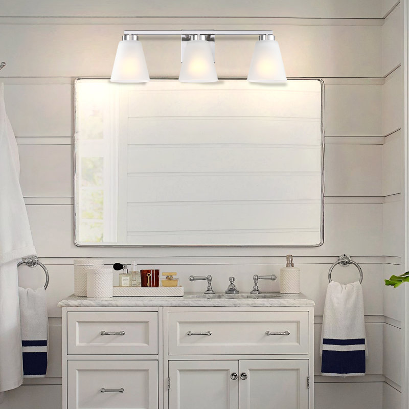 Ensemble de meuble-lavabo 22 po 3 lumières en nickel brossé avec abat-jour en verre givré et ensemble de salle de bain (5 pièces)