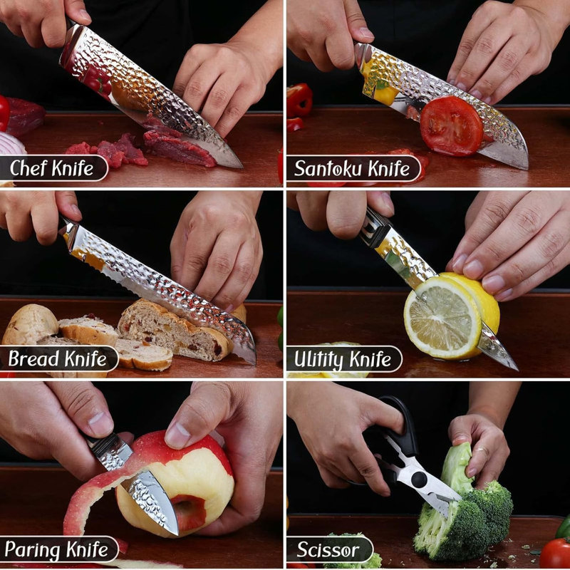 15-piece Gray Black Kitchen Knife Set With Wooden Block
